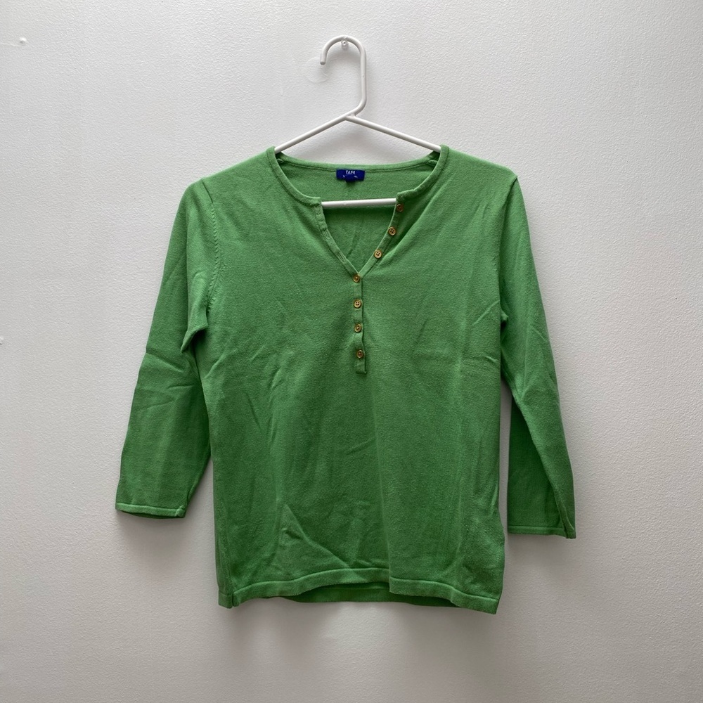 Vintage - Y2K Green Button Down 3/4 Sleeve Tabi Sweater Shirt